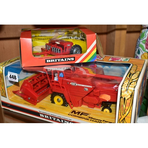 448 - A BOXED BRITAINS MASSEY FERGUSON 760 COMBINE HARVESTER, No. 9570, with a boxed Britains Seed Drill, ... 