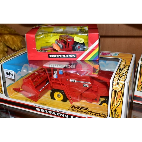 449 - A BOXED BRITAINS MASSEY FERGUSON 760 COMBINE HARVESTER, No. 9570, with a boxed Britains seed drill, ... 