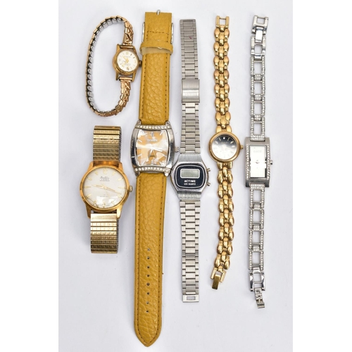 45 - A SMALL SELECTION OF LADIES AND GENTS WRISTWATCHES, six watches in total to include an a.f gold-plat... 