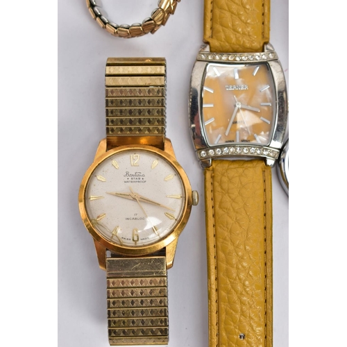 45 - A SMALL SELECTION OF LADIES AND GENTS WRISTWATCHES, six watches in total to include an a.f gold-plat... 