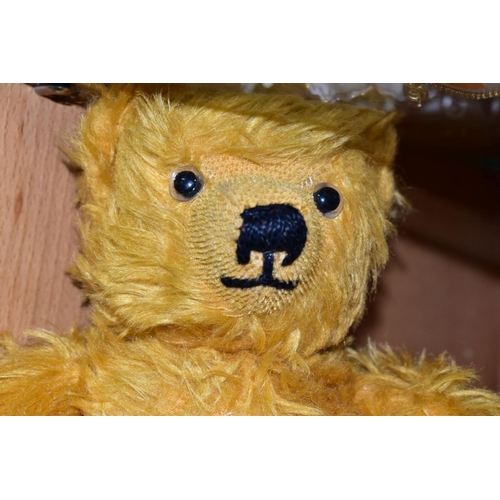 450 - A MERRYTHOUGHT HARRODS TEDDY BEAR, limited edition No. 496 of 1000, golden plush jointed body, plast... 