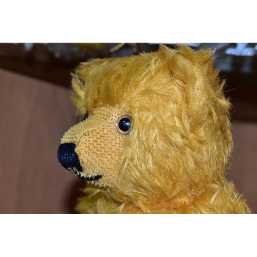 450 - A MERRYTHOUGHT HARRODS TEDDY BEAR, limited edition No. 496 of 1000, golden plush jointed body, plast... 