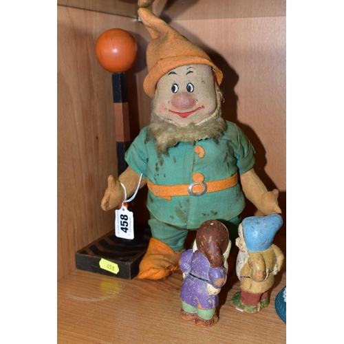 458 - A CHAD VALLEY DISNEY SEVEN DWARFS DOC FIGURE, pressed felt with painted features, green linen suit w... 