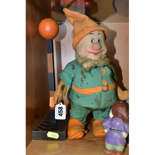 458 - A CHAD VALLEY DISNEY SEVEN DWARFS DOC FIGURE, pressed felt with painted features, green linen suit w... 