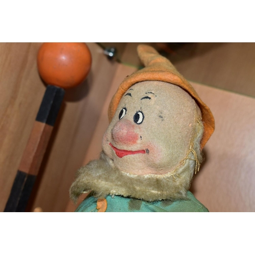 458 - A CHAD VALLEY DISNEY SEVEN DWARFS DOC FIGURE, pressed felt with painted features, green linen suit w... 