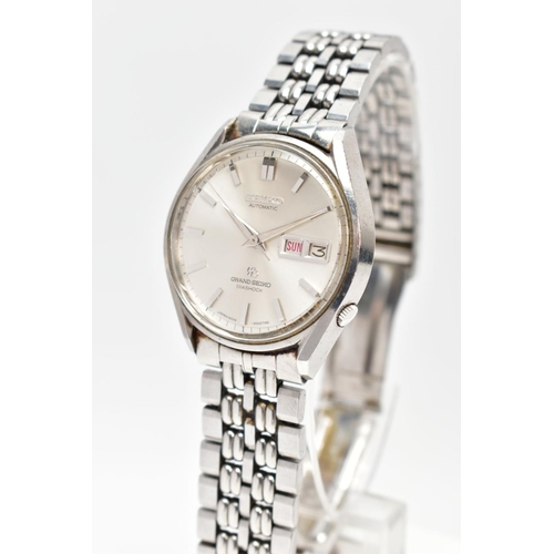 46 - A GENTS SEIKO AUTOMATIC WRISTWATCH, round silver dial signed 'Seiko Automatic, grand Seiko Diashock'... 