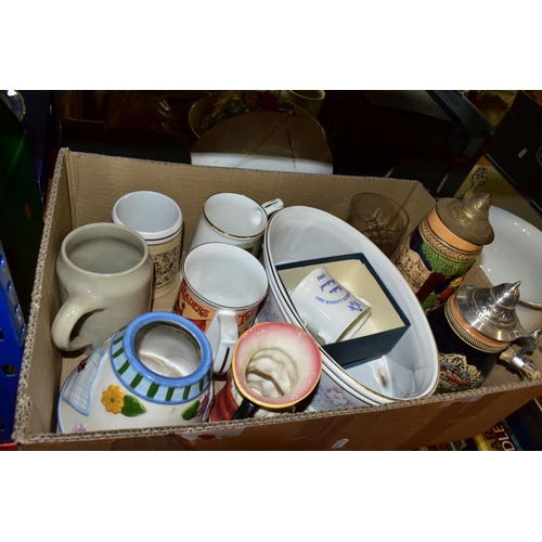 472 - THREE BOXES AND LOOSE CERAMICS, ETC, to include a Gerda Neubacher for Franklin Mint 'Cinderella' scu... 