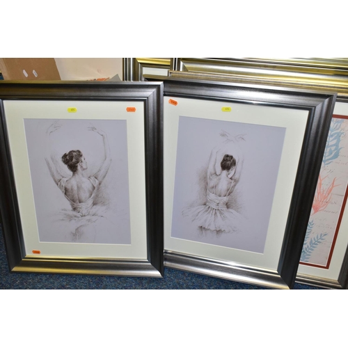 494 - FOURTEEN MODERN DECORATIVE PRINTS, all in silver frames, mounted, framed and glazed, subjects includ... 