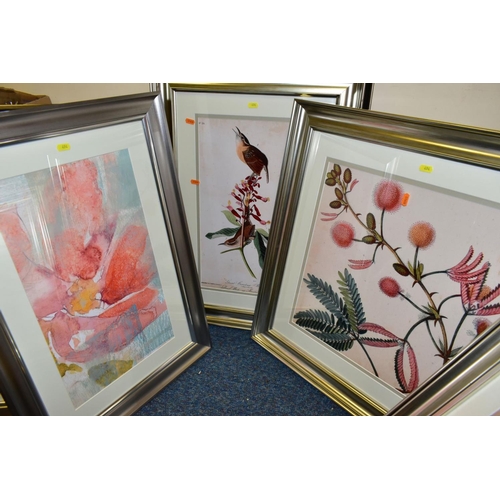 494 - FOURTEEN MODERN DECORATIVE PRINTS, all in silver frames, mounted, framed and glazed, subjects includ... 