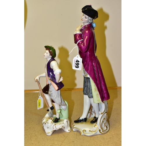 499 - TWO 20TH CENTURY CONTINENTAL PORCELAIN FIGURES, comprising a Rudolstadt and Volkstedt Kammer figure ... 