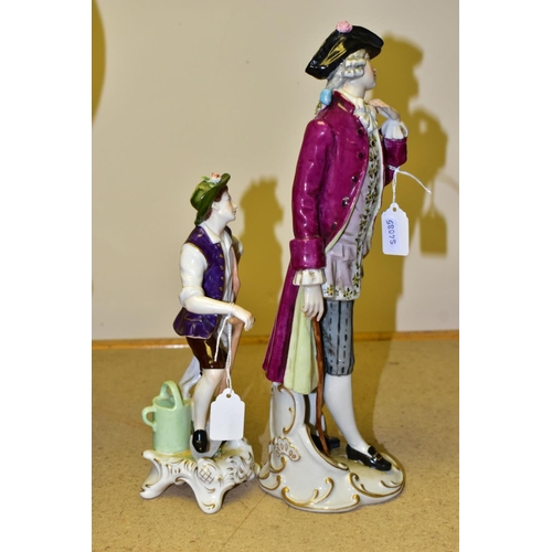 499 - TWO 20TH CENTURY CONTINENTAL PORCELAIN FIGURES, comprising a Rudolstadt and Volkstedt Kammer figure ... 