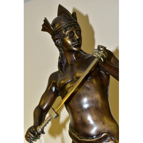 501 - AFTER ANDREW PAUL ARTHUR MASSOULLE, a 20th century bronze figure - The Sword of Valour, cast as a yo... 