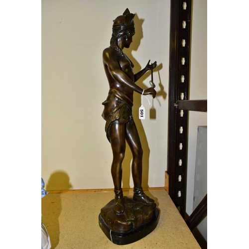 501 - AFTER ANDREW PAUL ARTHUR MASSOULLE, a 20th century bronze figure - The Sword of Valour, cast as a yo... 