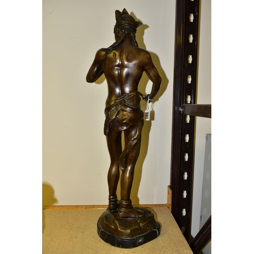 501 - AFTER ANDREW PAUL ARTHUR MASSOULLE, a 20th century bronze figure - The Sword of Valour, cast as a yo... 