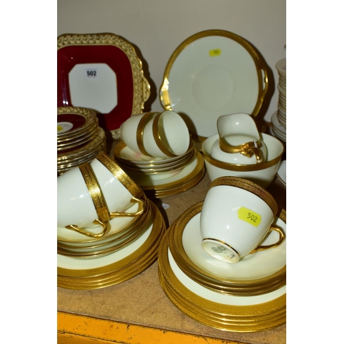 502 - FIVE ASSORTED PART TEA SETS INCLUDING A ROYAL DOULTON CREAM AND GILT PATTERN, No.BB2039/H2908, compr... 