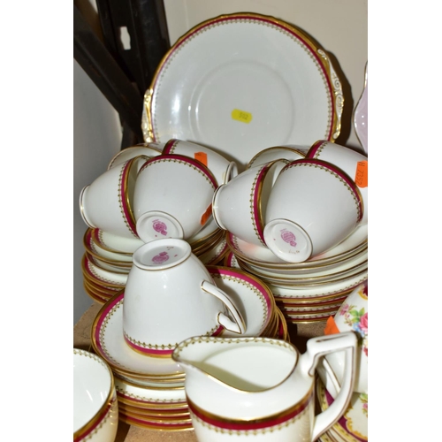 502 - FIVE ASSORTED PART TEA SETS INCLUDING A ROYAL DOULTON CREAM AND GILT PATTERN, No.BB2039/H2908, compr... 