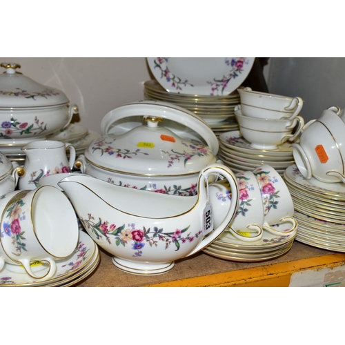 503 - A WEDGWOOD BONE CHINA 'DEVON SPRAYS' PATTERN DINNER SERVICE, comprising five graduated oval meat pla... 