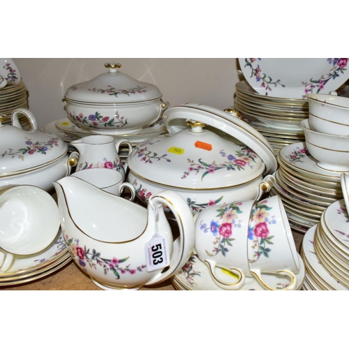 503 - A WEDGWOOD BONE CHINA 'DEVON SPRAYS' PATTERN DINNER SERVICE, comprising five graduated oval meat pla... 