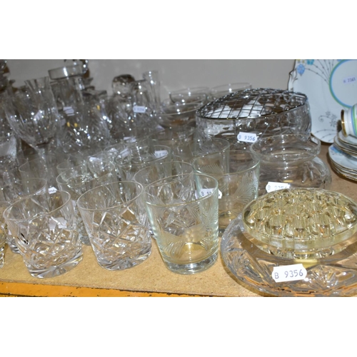 526 - A QUANTITY OF GLASSWARE, including a set of six Royal Brierley sherry glasses with etched floral des... 