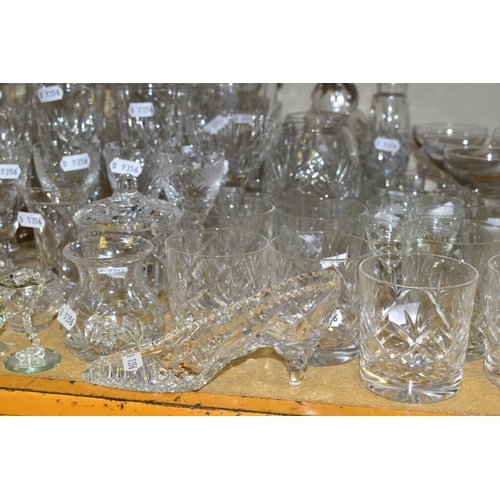 526 - A QUANTITY OF GLASSWARE, including a set of six Royal Brierley sherry glasses with etched floral des... 