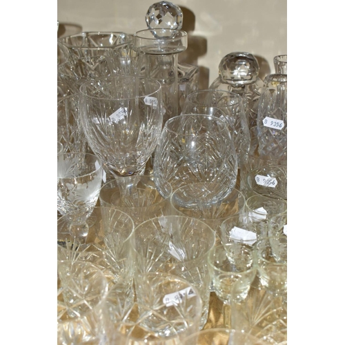 526 - A QUANTITY OF GLASSWARE, including a set of six Royal Brierley sherry glasses with etched floral des... 