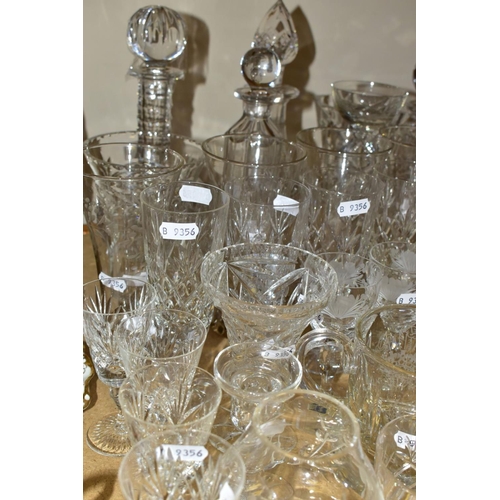 526 - A QUANTITY OF GLASSWARE, including a set of six Royal Brierley sherry glasses with etched floral des... 