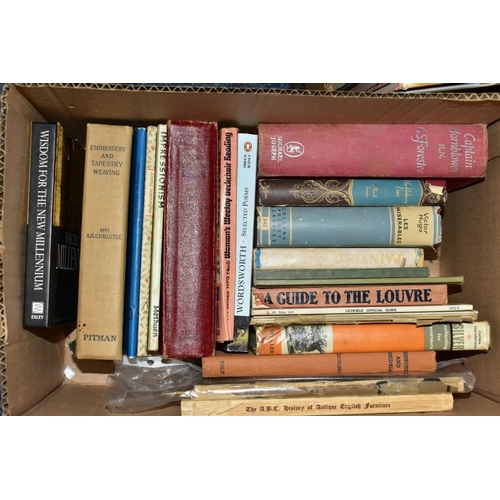 536 - BOOKS, approximately ninety titles in four boxes including Art and Antiques, Biography and Novels