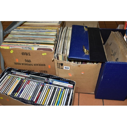 543 - THREE TRAYS AND A CASE CONTAINING A LARGE QUANTITY OF CLASSICAL LPs AND 78s along with two trays of ... 