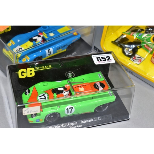 552 - TWO BOXED GB TRACK PORSCHE 917 SPYDER SLOT RACIING CAR MODEL,S Interserie 1971, No.GB3 and 1000 KM d... 