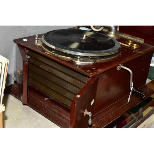 579 - A WIND-UP GRAMOPHONE, supplied by Ryland Huntley of Bath, possibly a HMV model, fitted with an acade... 