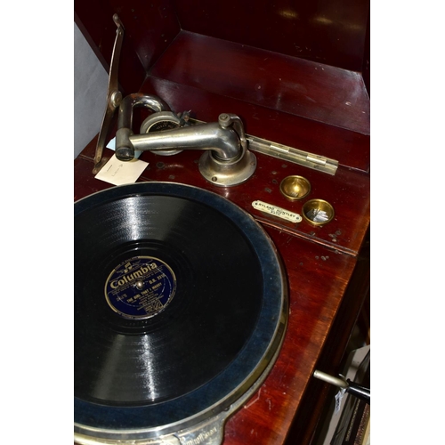 579 - A WIND-UP GRAMOPHONE, supplied by Ryland Huntley of Bath, possibly a HMV model, fitted with an acade... 