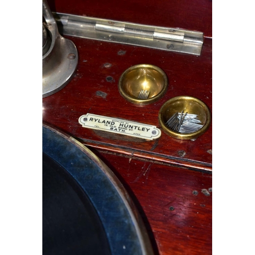 579 - A WIND-UP GRAMOPHONE, supplied by Ryland Huntley of Bath, possibly a HMV model, fitted with an acade... 