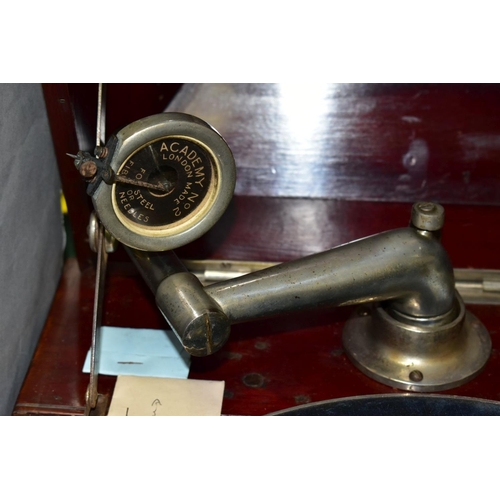 579 - A WIND-UP GRAMOPHONE, supplied by Ryland Huntley of Bath, possibly a HMV model, fitted with an acade... 