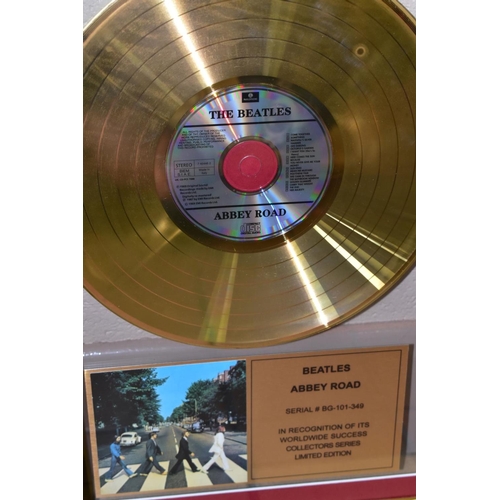 587 - THE BEATLES, THREE COLLECTORS SERIES LIMITED EDITION GOLD DISCS, comprising Sgt Pepper, Abbey Road a... 