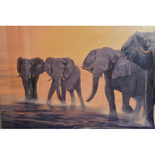 593 - JONATHAN TRUSS (BRITISH 1960) 'THE LAST BIG TUSKER' a limited edition print of a herd of Elephants, ... 