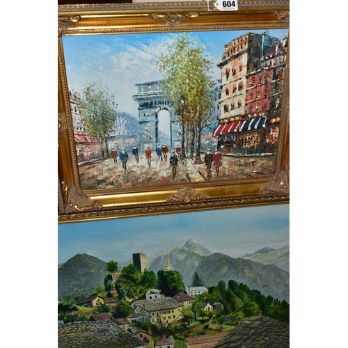 604 - THREE LATE 20TH CENTURY OILS ON CANVAS DEPICTING PARISIAN SCENES, comprising two impressionist examp... 