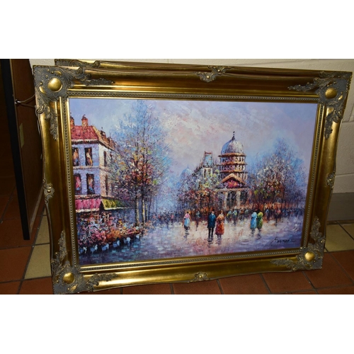 604 - THREE LATE 20TH CENTURY OILS ON CANVAS DEPICTING PARISIAN SCENES, comprising two impressionist examp... 