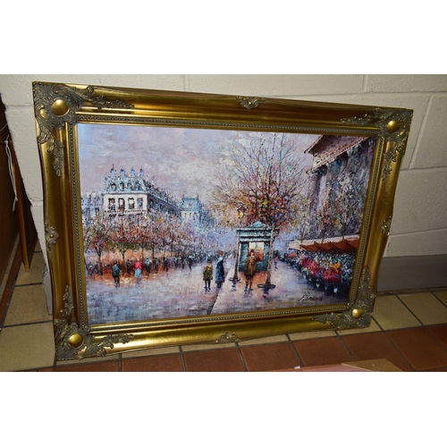 604 - THREE LATE 20TH CENTURY OILS ON CANVAS DEPICTING PARISIAN SCENES, comprising two impressionist examp... 