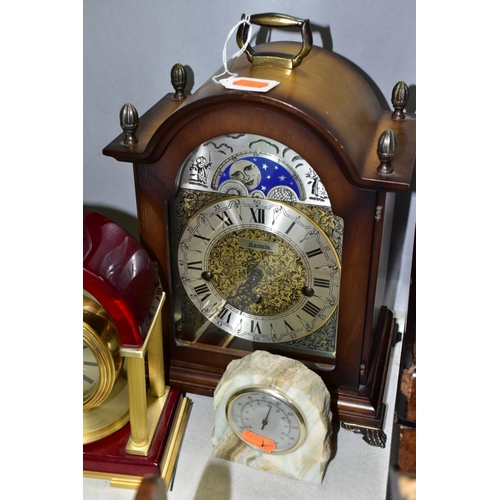 611 - A FRANZ HERMLE WESTMINSTER EIGHT DAY BRACKET CLOCK WITH MOON PHASE DISPLAY, the silvered chapter rin... 