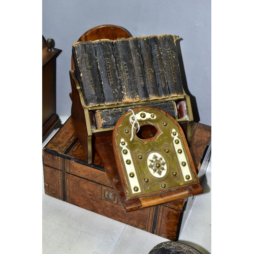 612 - AN EARLY 20TH CENTURY ASPREY TABLE TOP BOOK STAND COMPLETE WITH ASPREY BRANDED BOOKS, of rosewood an... 