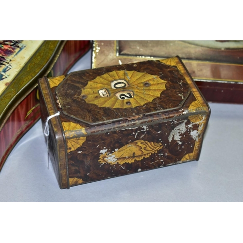 613 - THREE TIN BOXES COMPRISING A LYONS TEA EXAMPLE WITH PERPETUAL CALENDER TO THE FRONT, McVitie & Price... 