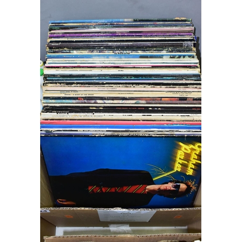 624 - A TRAY CONTAINING OVER SIXTY LP'S OF MOSTLY ROCK MUSIC, including by Queen, three by David Bowie, tw... 