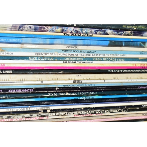 624 - A TRAY CONTAINING OVER SIXTY LP'S OF MOSTLY ROCK MUSIC, including by Queen, three by David Bowie, tw... 