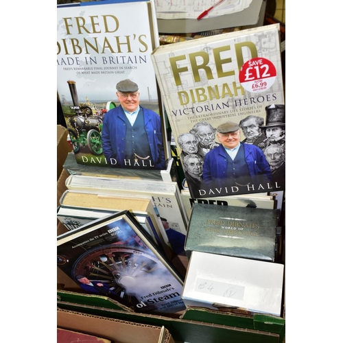 625 - FRED DIBNAH EPHEMERA, books, DVD's and a signed Fred Dibnah framed memorial poster