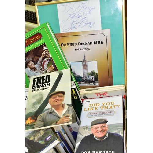 625 - FRED DIBNAH EPHEMERA, books, DVD's and a signed Fred Dibnah framed memorial poster