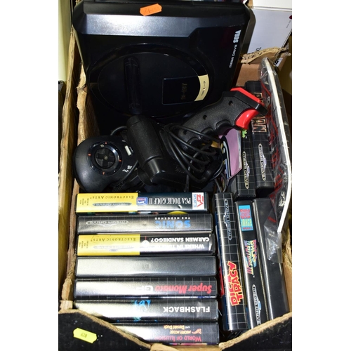 628 - TWO BOXES OF RETRO GAMING AND COMPUTER ACCESSORIES ETC, to include a Commodore VIC 20 computer tape ... 