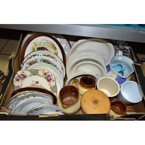 639 - FIVE BOXES AND LOOSE CERAMICS AND GLASSWARE, including drinking glasses, part tea sets, novelty and ... 