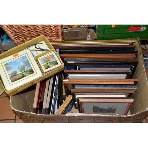 640 - FIVE BOXES AND LOOSE CERAMICS, TABLE LAMPS, SCALES, TWO METAL CASH BOXES, etc, including a late 19th... 