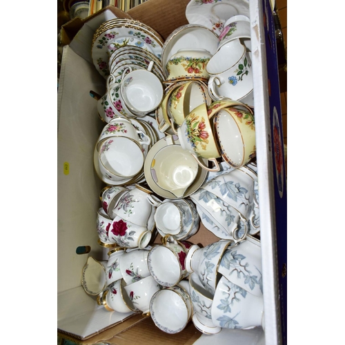 643 - FOUR BOXES OF CERAMICS, including a box of 19th and 20th Century miniature cups and saucers and coff... 