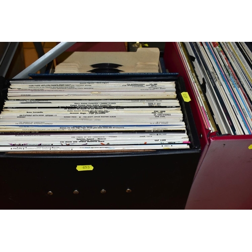 653 - FIVE CASES OF LP'S, 78'S AND SINGLES, mostly classical music and easy listening, very good to excell... 